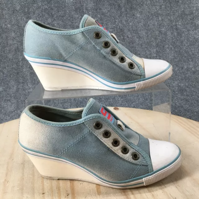 Nine West Shoes Womens 5.5 Cap Toe Wedge Original Sneakers Light Blue Canvas