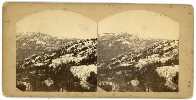 STEREO France, Snow Landscape in the Mountains, circa 1870 Vintage Stereo Card -