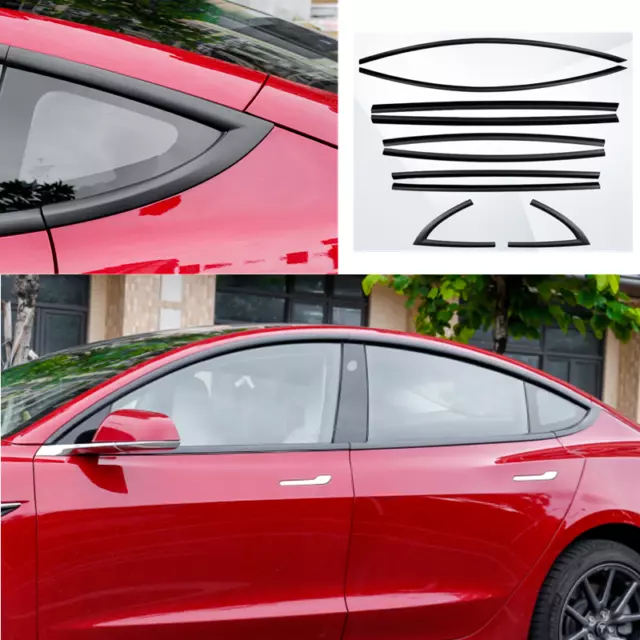 Matt black ABS For Tesla Model 3 2017-2023 Side Window Molding Cover Trim 10X