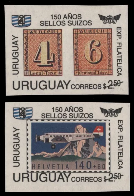 Uruguay 1993 - Mi-Nr. 2013-2014 U ** - MNH - aus Block 61 U - Marke auf Marke