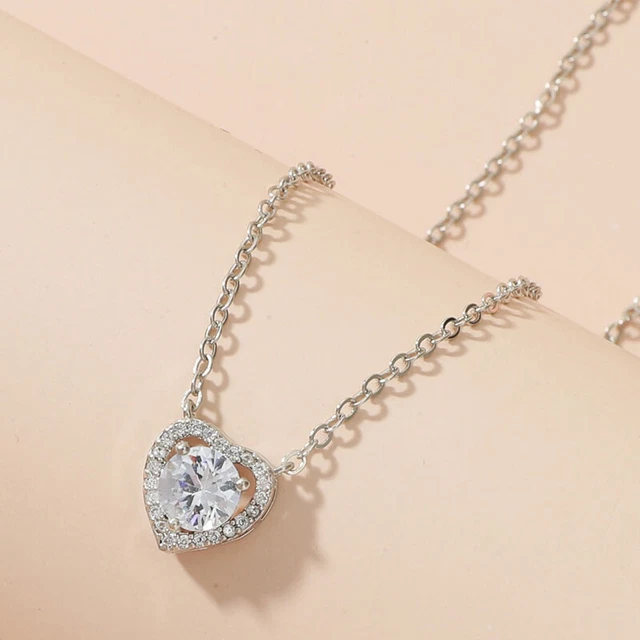 Elegant Heart Zircon Pendant Chain Choker Necklace Women Girls Wedding Jewellery