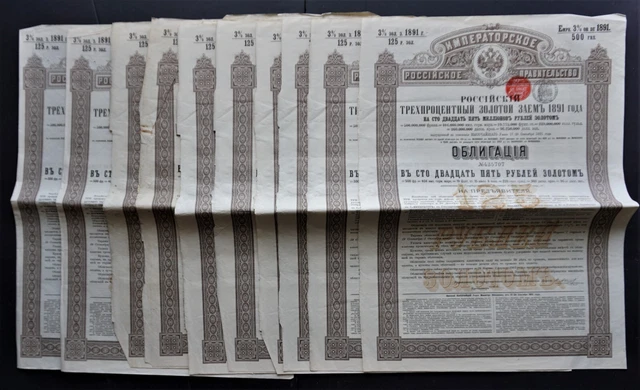 Russia - Russian Imperial Government - 1891 - 3% gold bond for 500 francs 10x Russia - Russian Imperial Government - 1891 - 3% gold bond for 500 francs 10x