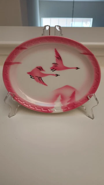 Syracuse China Pink Geese Milwaukee Road Railroad Traveler Oval Plate