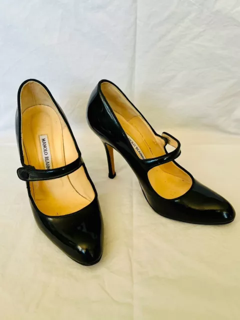 Manolo Blahnik Campy Mary Jane heel pump Black patent leather 36.5 2