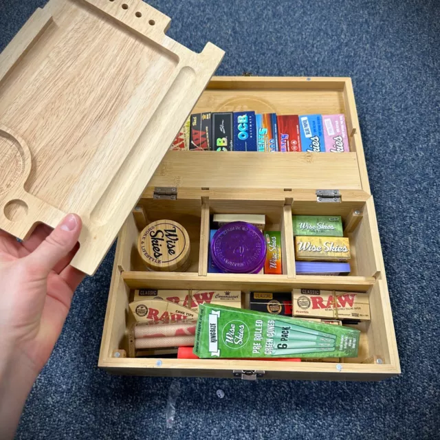 Wooden Stash Box Bundle, Rolling Tray, Jar, Rolling Kit, Rolling Tray Stash  Box with Lock, Rolling Tray Bundle, Bamboo Rolling Tray with Lid,  Accessories, Wood Storage Set, Locking Stash Box