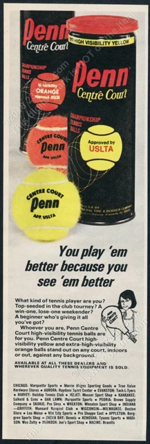 1973 Penn Centro Tribunale Arancione Giallo Tennis Sfere Foto Vintage Stampa Ad