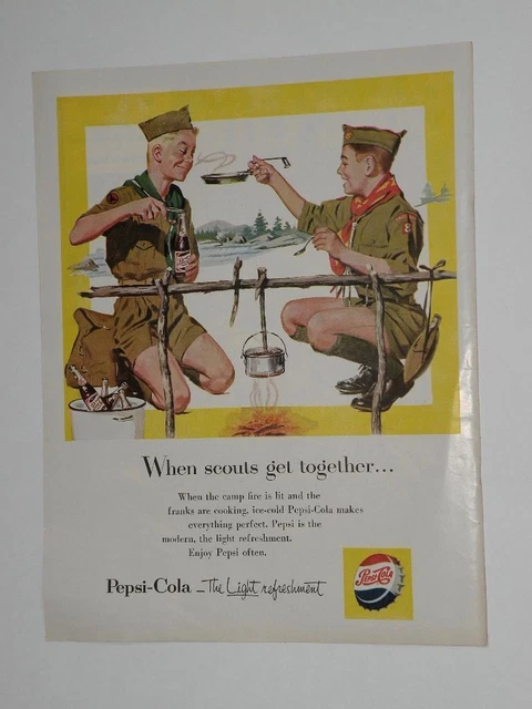 Magazine Ad* - 1958 - Pepsi - Boy Scouts - Campfire Cooking