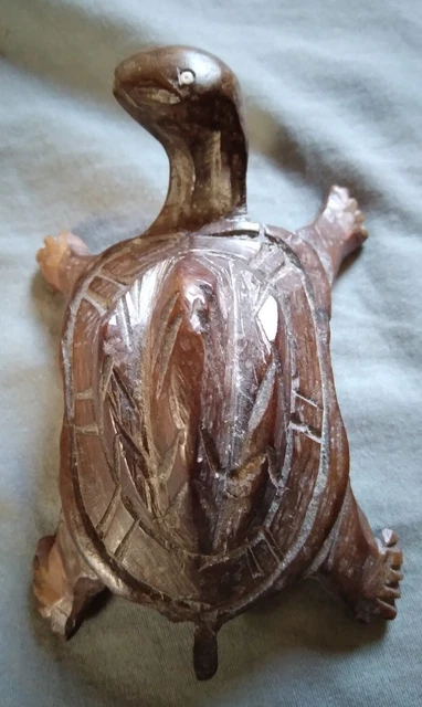 Vintage Kenya Artist Hand Carved Wood Tortoise Figurine.