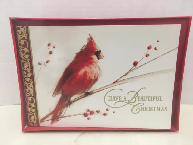 HALLMARK Holiday Christmas Cards Cardinal on Branch W/ Decorated Envelopes 40 PK