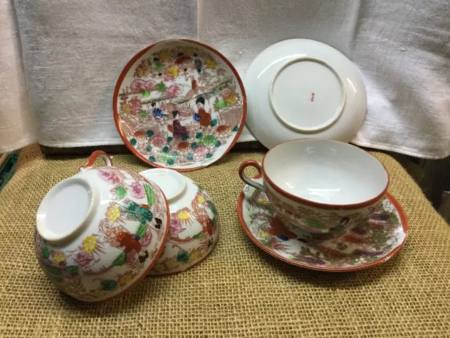 Lot 3 tasses soucoupes anciennes porcelaine Japonisante