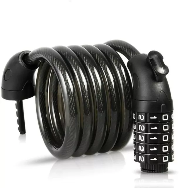 5 Resettable Digit Combination Bike Lock Bicycle Spiral Steel Cable Lock 120cm