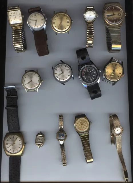 Huge Lot Vintage Watches Complete   For Parts Or Repair * Some Excellent Brands