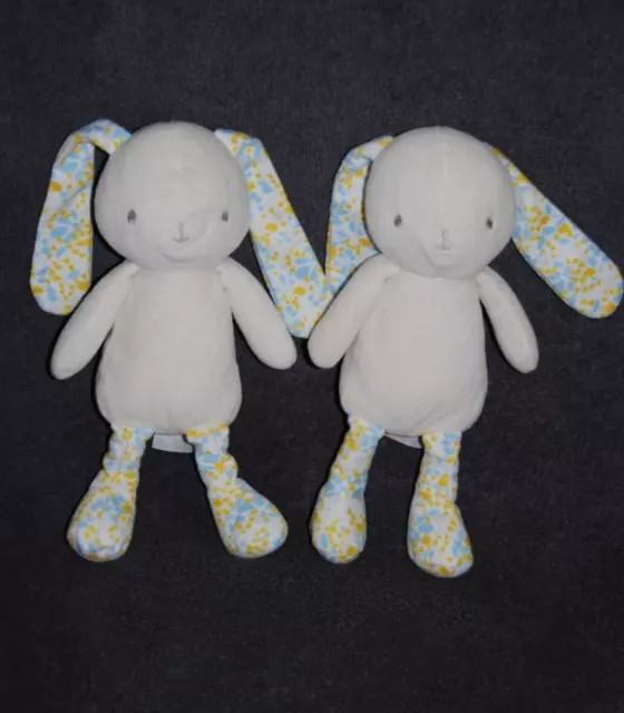 Lot 2 Peluche Doudou Lapin Fleur Bleu Jaune KLORANE 24 / 35 Cm