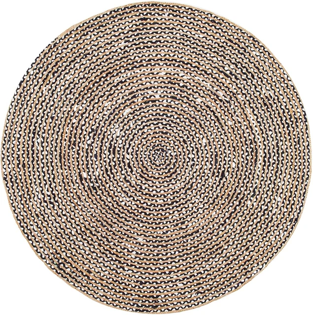 Handmade Braided Black & white Cotton with Jute Round Rug Home Decor Area Rug