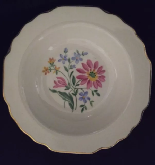 WS George Lido White Rim Fruit Dessert Bowls Yellow Blue Pink Flower Gold Trim