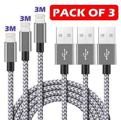 3M Long Braided USB Quick Charger Data Charging Cable Lead For iPhone 6s 7 8 5 X