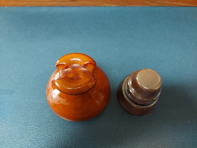 2 Vintage USA Porcelain Power Line Insulator Ceramic Arts & Crafts Brown 3