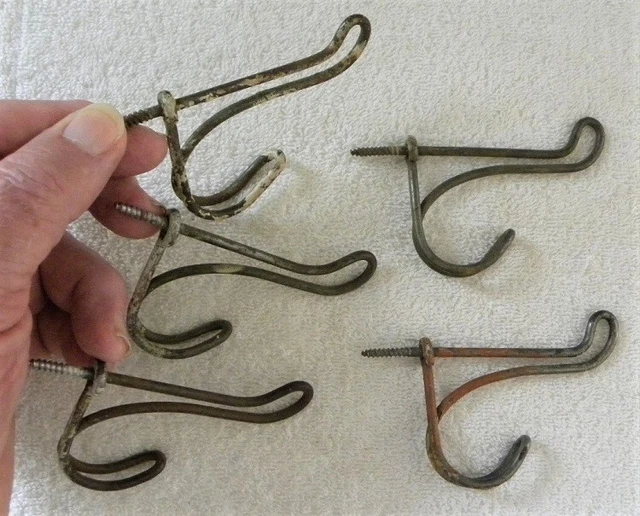 5 Original Farm House, Country School 2 Prong Bent Wire Old Paint COAT HOOKS (A)