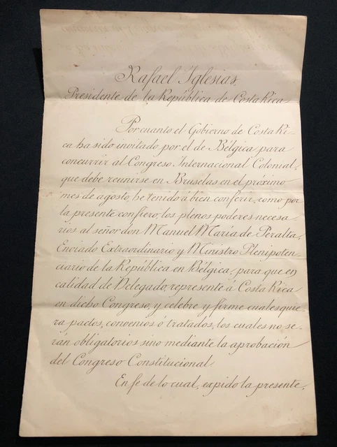 🇨🇷Costa Rica 1897 Official Document Signed By President Rafael Yglesias C. •