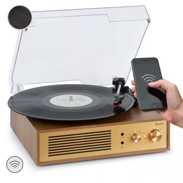 Plattenspieler Stereo Lautsprecher Boxen Bluetooth Vinyl Turntable Braun