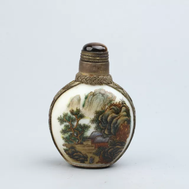 Chinese Exquisite Handmade landscape pattern Glass snuff bottle 3