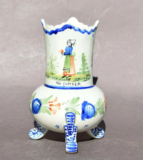 VASE EN FAÏENCE HB Quimper décor de bretonne EUR 34,00 PicClick FR