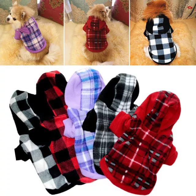 Animal de Compagnie Plaid Capuche Vêtements Petit Chien Polaire Chiot Pull Hiv 》