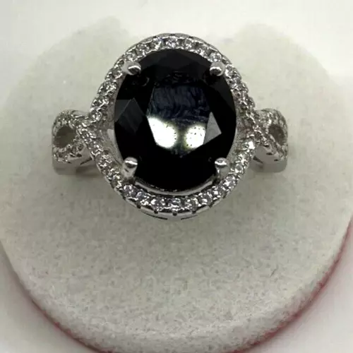 Bague ovale en argent sterling 925 avec pierre de naissance en onyx noir et...