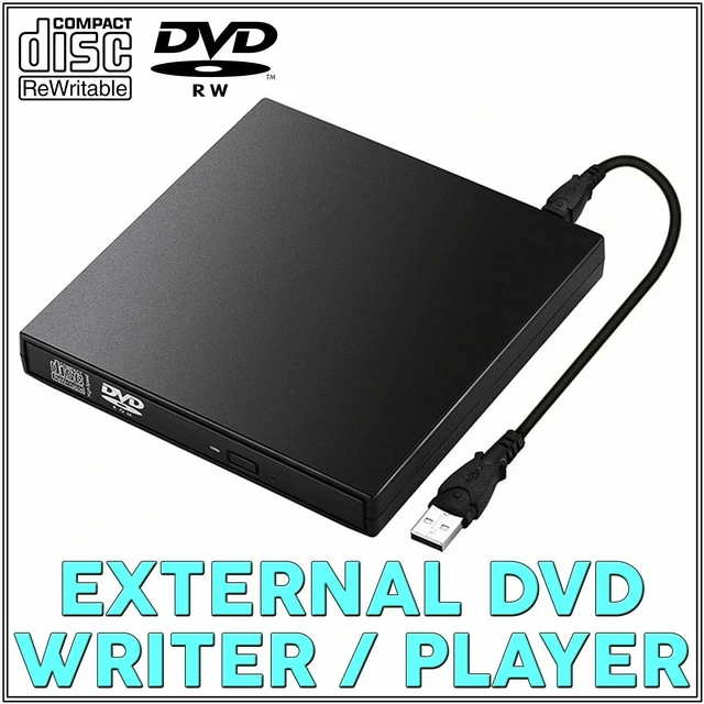 USB External CD RW DVD ROM Writer Burner Player Drive PC Laptop Mac Win7/8/10