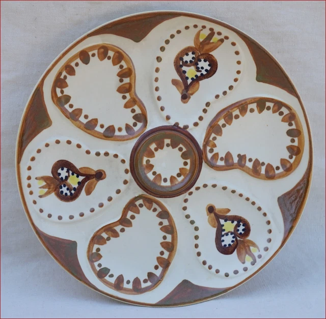 HB QUIMPER Vintage Enameled Stoneware Oyster Plate Celtic Decor