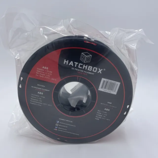 HATCHBOX ABS 1.75 mm 3D Printer Filament in Red, 1kg Spool- New