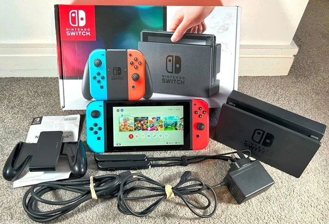 Nintendo Switch Handheld Console (HAC-001) 32GB Neon Blue/Red Joy-Cons READ INFO
