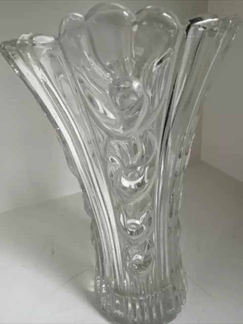 VINTAGE Large Flower Vase Hand-Cut Lead Crystal  Etched Heavy Glass 8 In Tall 2