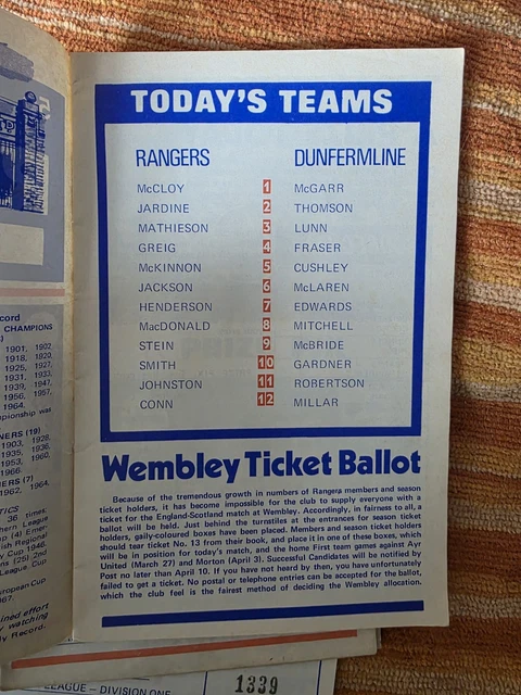 6 X RANGERS Home Programmes From Season 1970-71 some writing L11 £7.55 ...