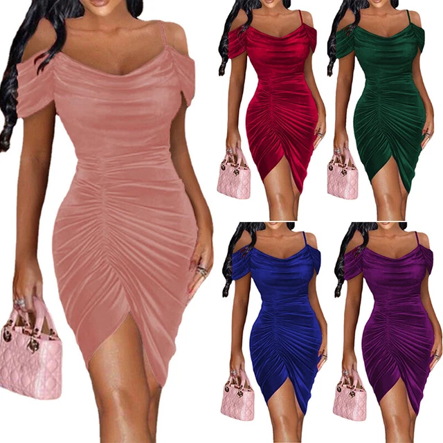 Sexy da Donna Freddo Spalla Mini Bodycon Vestito da Sera Cocktail Par ♪