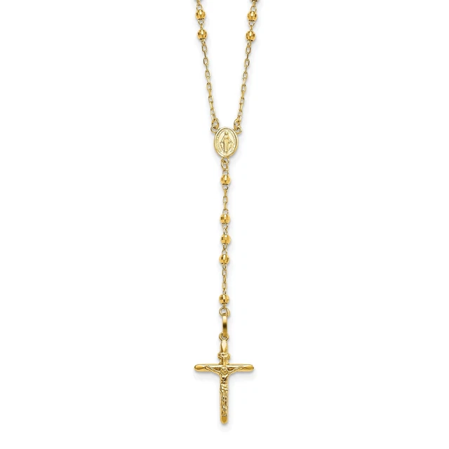 10k Yellow Gold Diamond-Cut 3mm Beaded Semi-solid Rosary Necklace