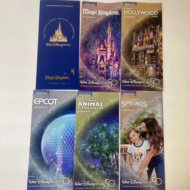 WALT DISNEY WORLD 50th Anniversary Maps Magic Kingdom Commemorative Map ...