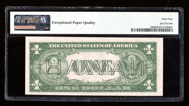 DBR 1935-A $1 Silver Hawaii PC Block Fr. 2300 PMG 64 EPQ Serial P35967932C 2