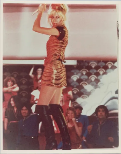 Olivia Newton-John full length 1970's on stage in long black boots & mini 8x10