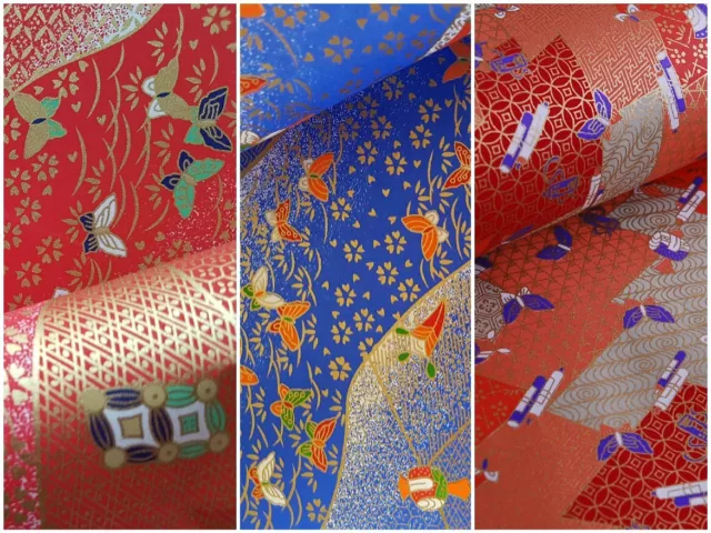 Traditional Japanese Chiyogami Washi Yuzen Paper ~ 61x45cm ~ 3 Assorted Colours