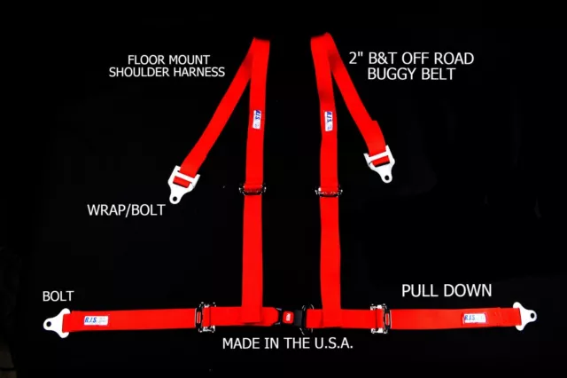 Rjs Racing 2" Buggy Off Road Seat Belt 4 Point B&T Floor Harness Red 51521-15-4