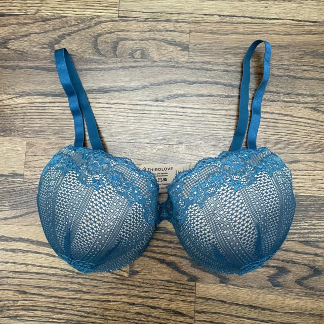 Thirdlove The Equalizer Lace Push-up Bra Size 34E Turquoise and Tan Preowned