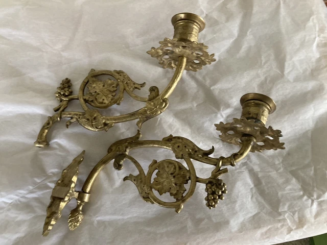 antique heavy candle holders architectural salvage sconce style affixes to Wall