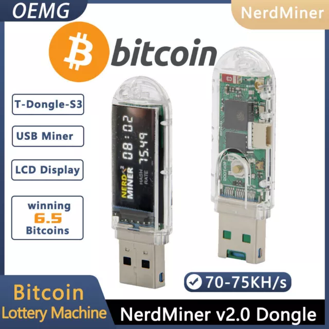 Bitcoin Nerdminer V2 Dongle BTC Crypto Solo Lotter USB Miner T-Dongle-S3