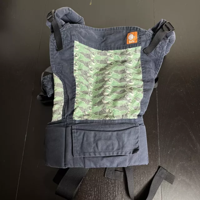 TULA Standard Ergonomic Baby Carrier, Navy Blue/Green Waves Print