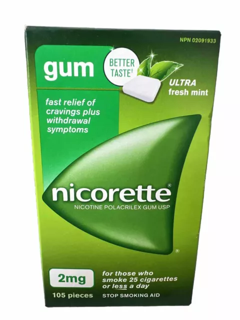 Nicorette Gum  2 mg ULTRA FRESH MINT 105 pcs EXP 2025 OR 2026 New in Box