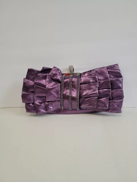 Metallic Purple Bow Make Up Bag Clutch Evening Bag Studded Faux Leather