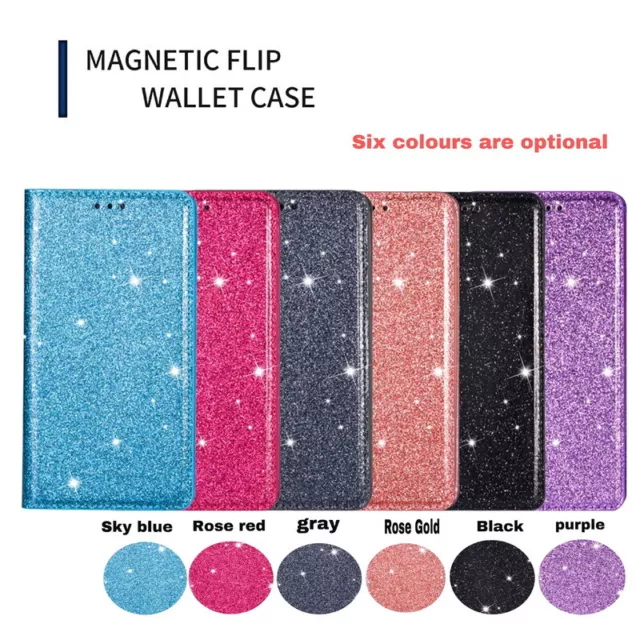 Glitzer ECHT LEDER HANDYTASCHE SCHUTZ WALLET BOOK FLIP MAGNET ETUI CASE HÜLLE 2