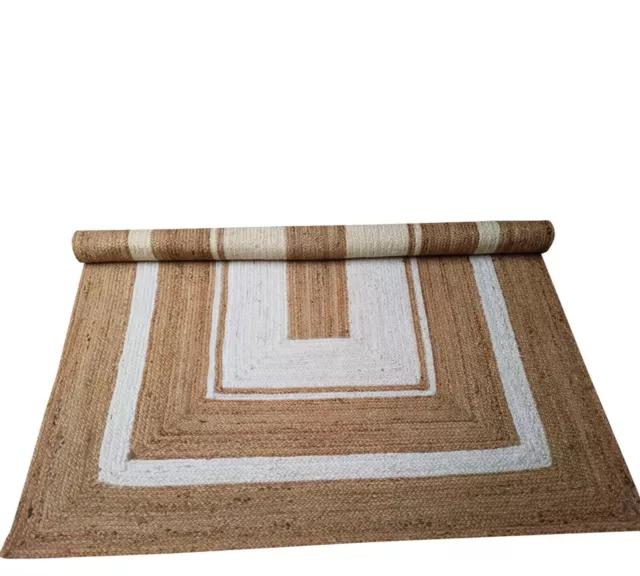 5x7 ft Handmade Jute Braided Area Rug White Off Carpet Bedroom Custom Decor Rug