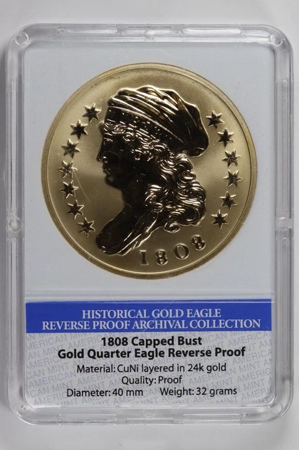 1808 Capped Bust Gold Plated Quarter Eagle Reverse Tribute Proof Copy Coin